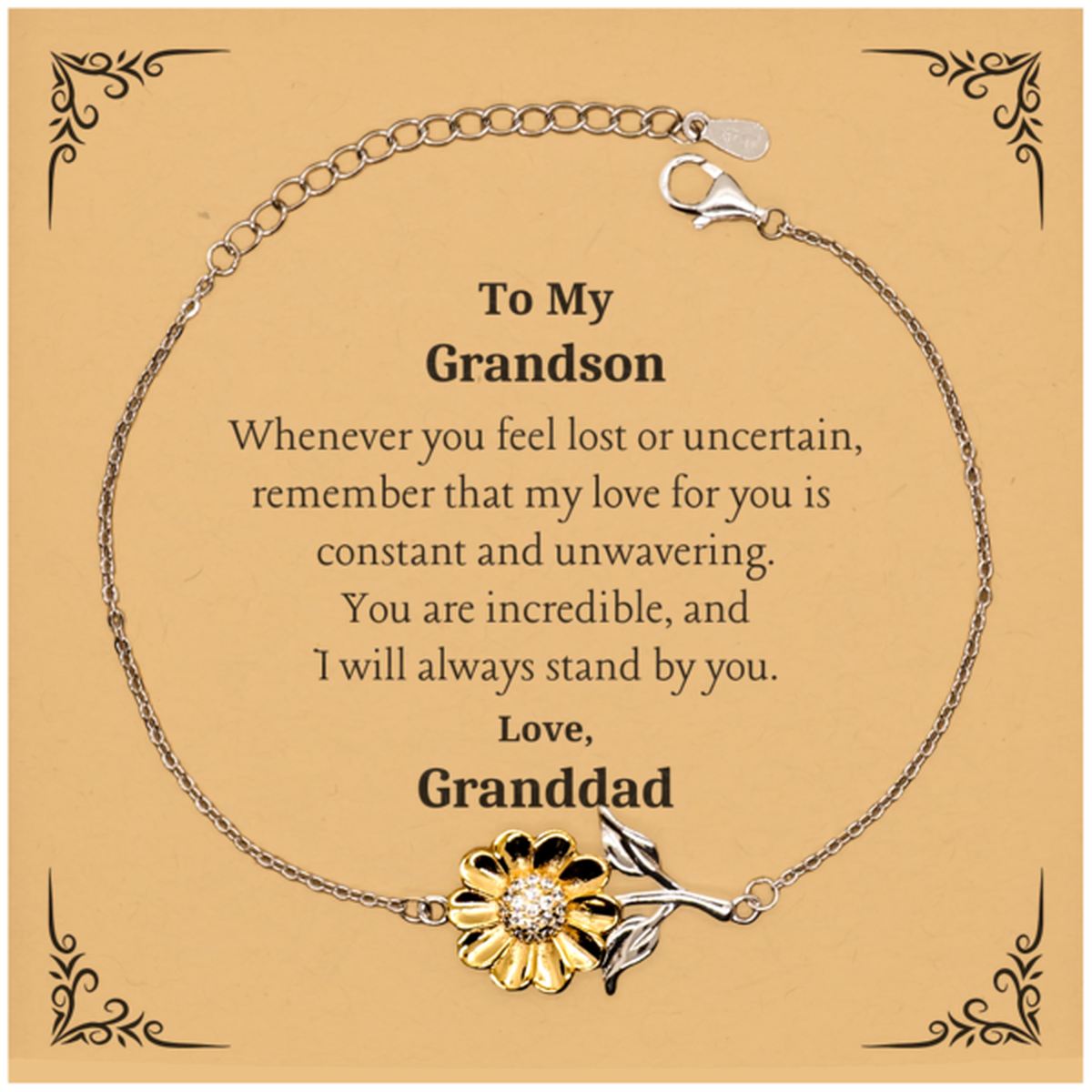 grandson sunflower bracelet engraved love and support gift for grandson on birthday graduation christmas inspirational quote from granddad