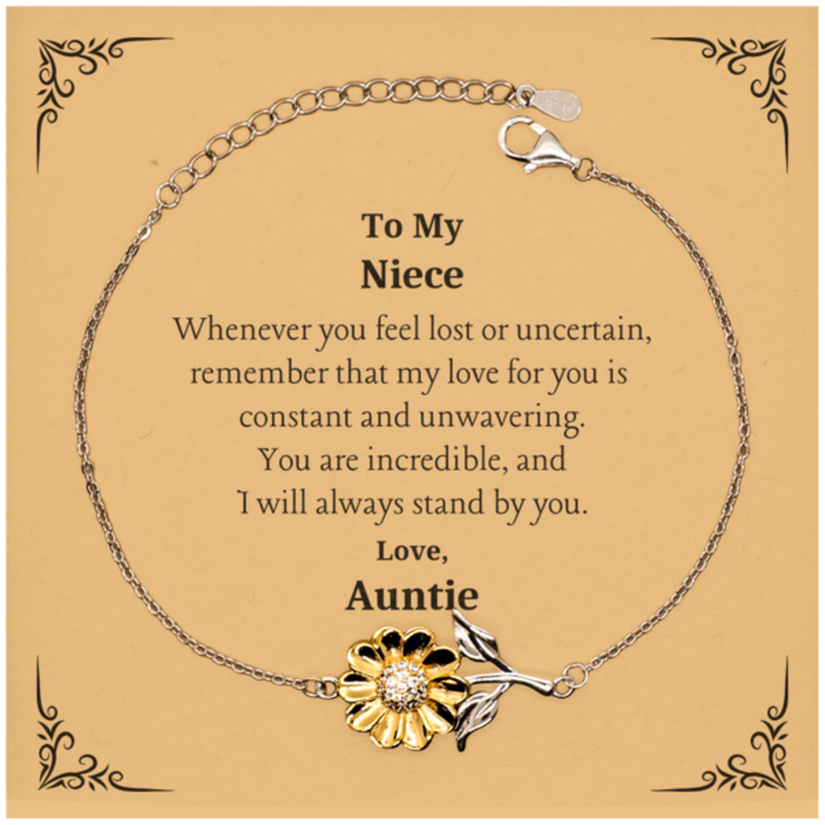 sunflower bracelet for niece my love for you is unwavering inspiring confidence gift for birthday christmas graduation unique and engraved design for her