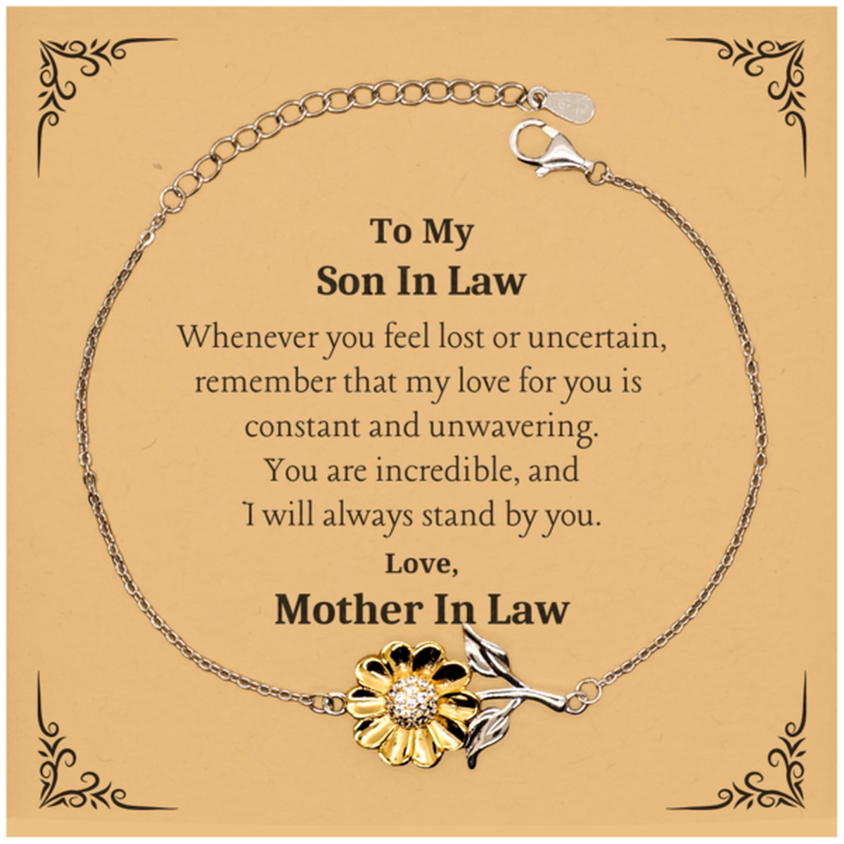 engraved sunflower bracelet for son in law a constant and unwavering love from mother in law perfect gift for birthday christmas graduation or any occasion to show support and confidence