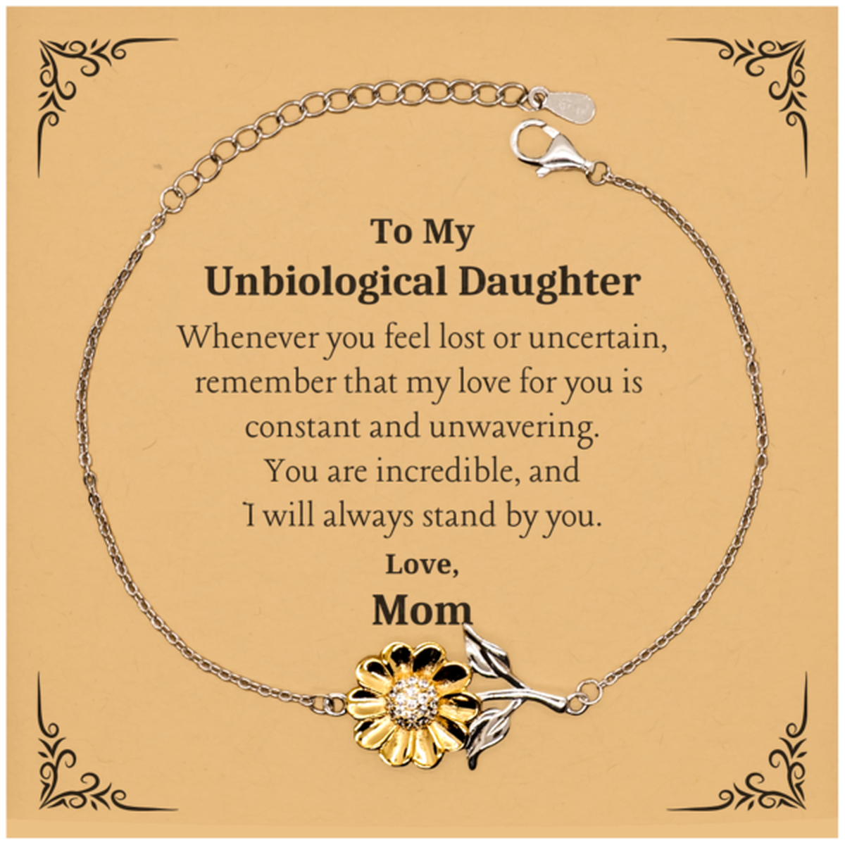 unbiological daughter sunflower bracelet remember my unwavering love mom for birthday holidays graduation and beyond inspirational and engraved confidence gift