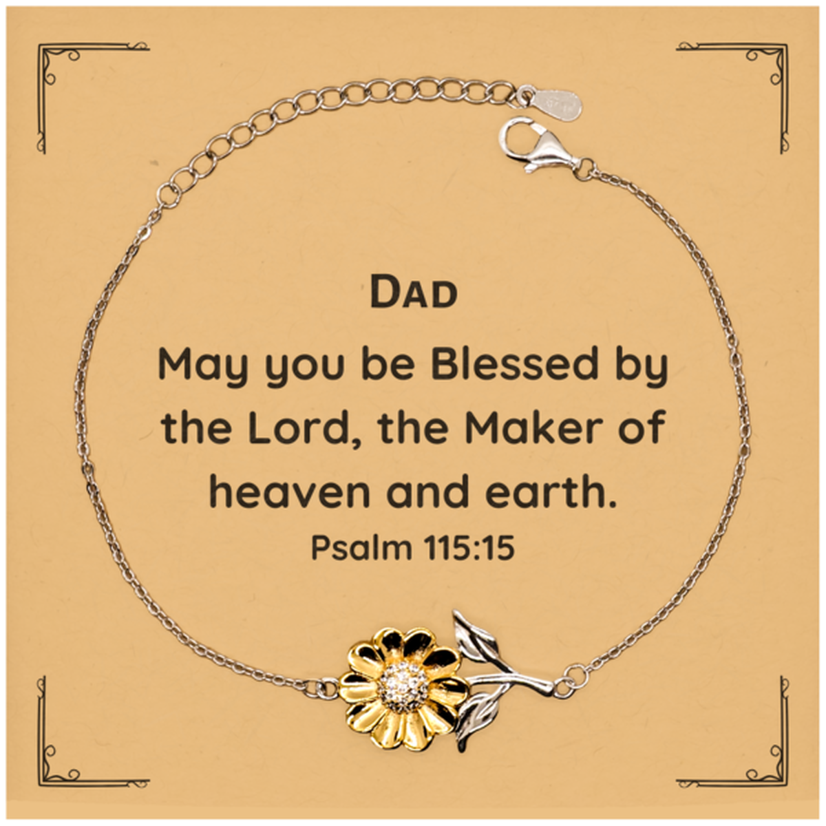 dad sunflower bracelet inspirational engraved gift for birthday christmas veterans day fathers day psalm 115 15 dad may you be blessed by the lord the maker of heaven and earth