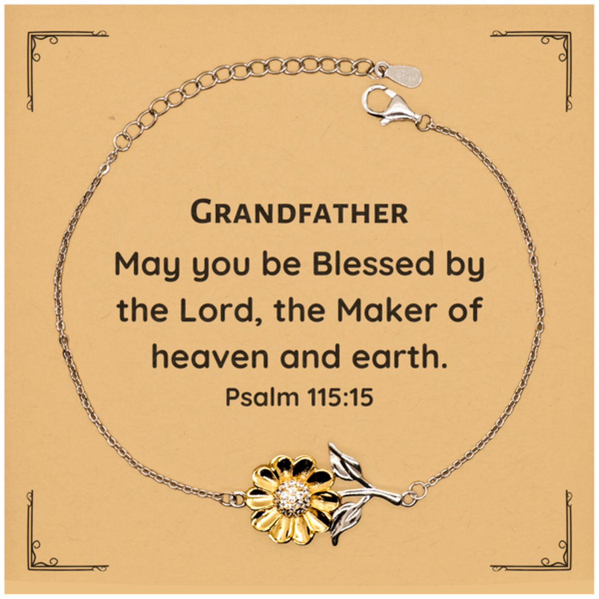 grandfather bracelet may you be blessed by the lord the maker of heaven and earth inspirational gift for birthday christmas and veterans day sunflower engraved confidence and hope
