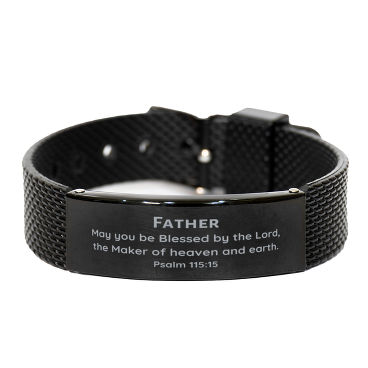 fathers black shark mesh bracelet engraved with psalm 115 15 perfect gift for birthday christmas and graduation inspirational jewelry for men