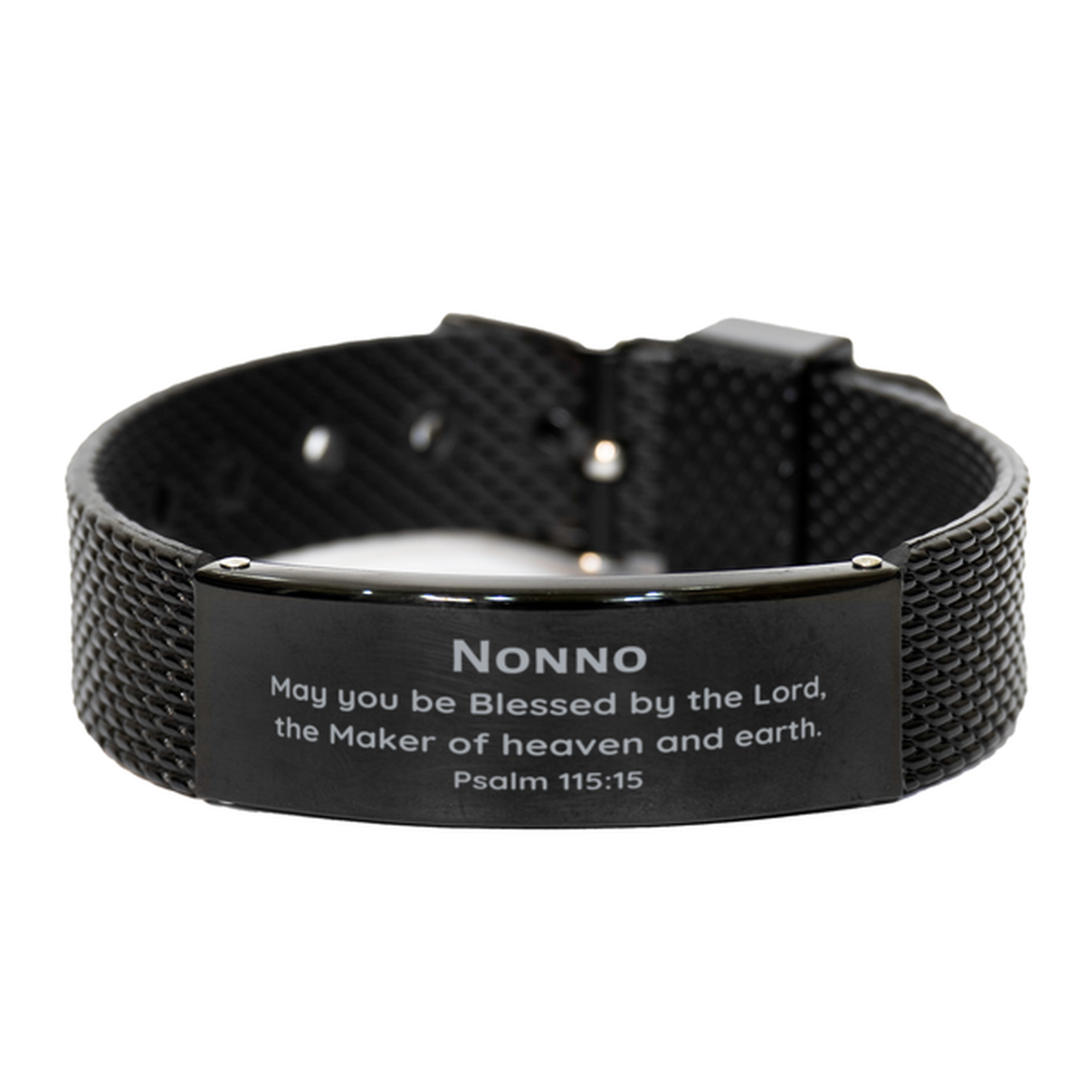 nonno black shark mesh bracelet unique gift for grandfather engraved with psalm 115 15 inspire confidence and hope for veterans day christmas birthday presents
