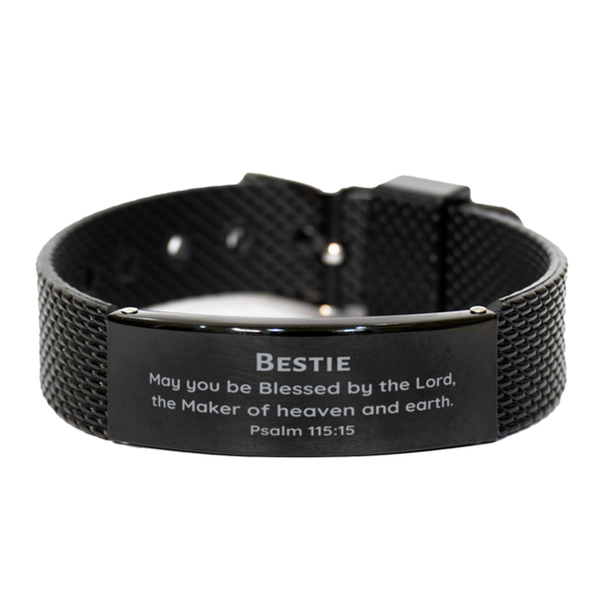 black shark mesh bracelet bestie gift engraved with psalm 115 15 confidence and hope for christmas and graduation celebrations