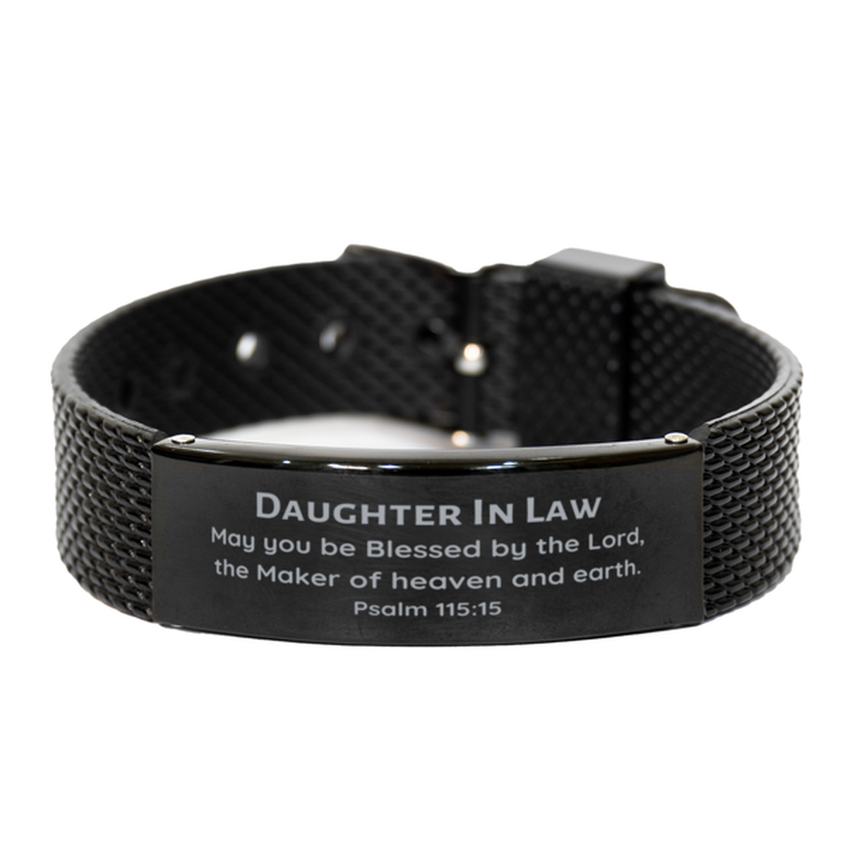 daughter in law gift black shark mesh bracelet engraved inspirational psalm 115 15 for birthday christmas graduation hope and confidence