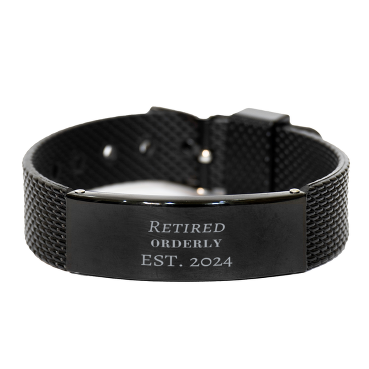 retired orderly est 2024 black shark mesh bracelet unique gift for graduation christmas and veterans day orderly inspired accessory for confidence and hope