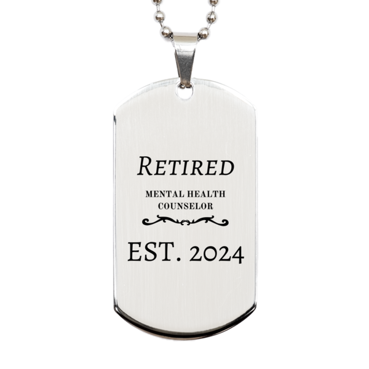 retired mental health counselor est 2024 engraved silver dog tag for graduation and veterans day gifts