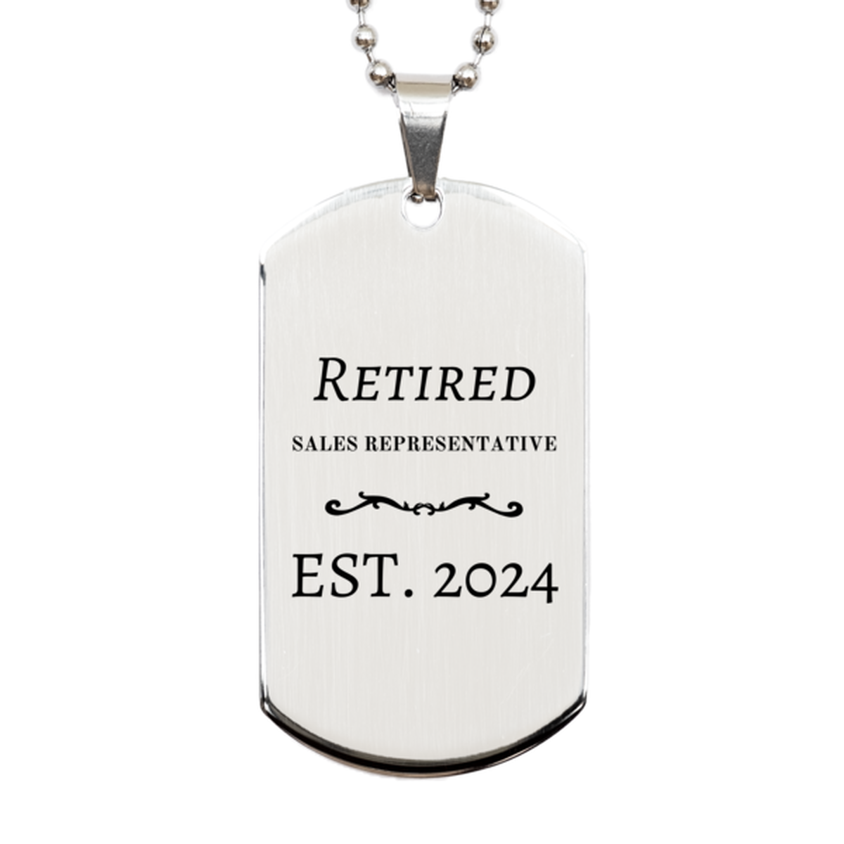 retired sales representative 2024 custom engraved silver dog tag gift for graduation retirement and veterans day