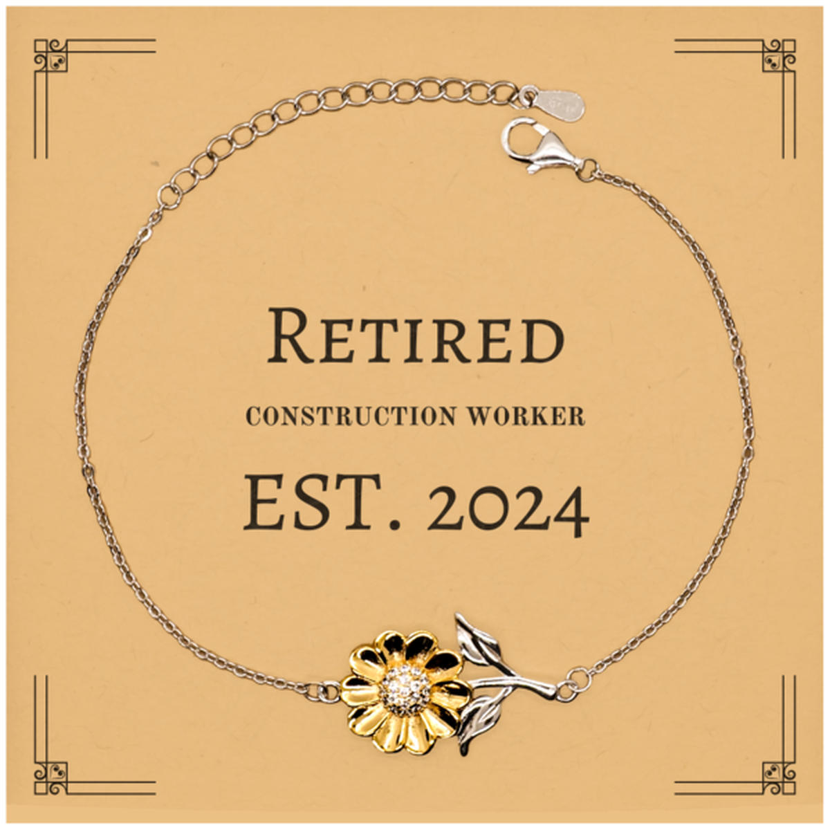 construction worker sunflower bracelet retired 2024 engraved gift veterans day christmas birthday inspirational