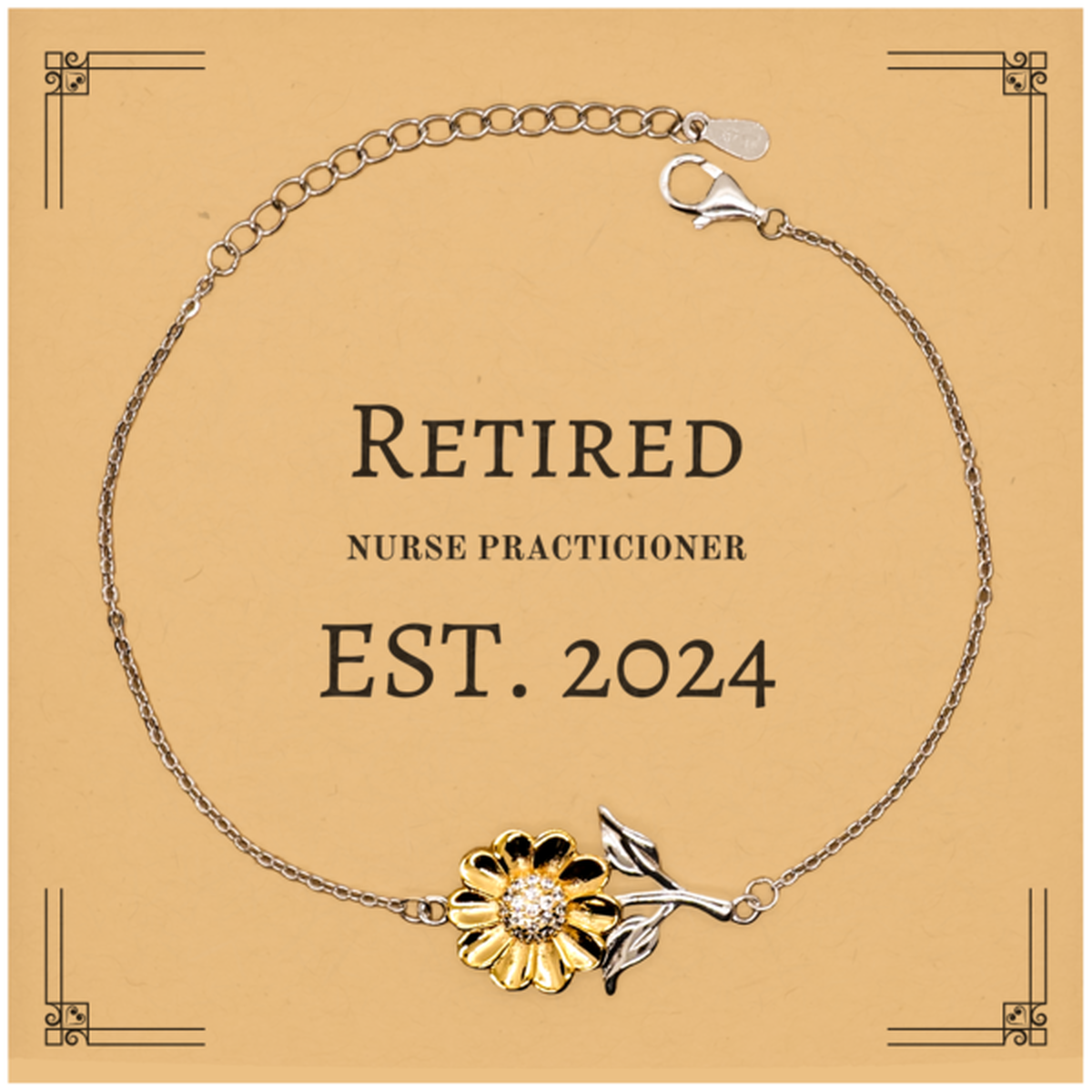 retired nurse practicioner est 2024 sunflower bracelet inspirational gift for graduation birthday and holidays