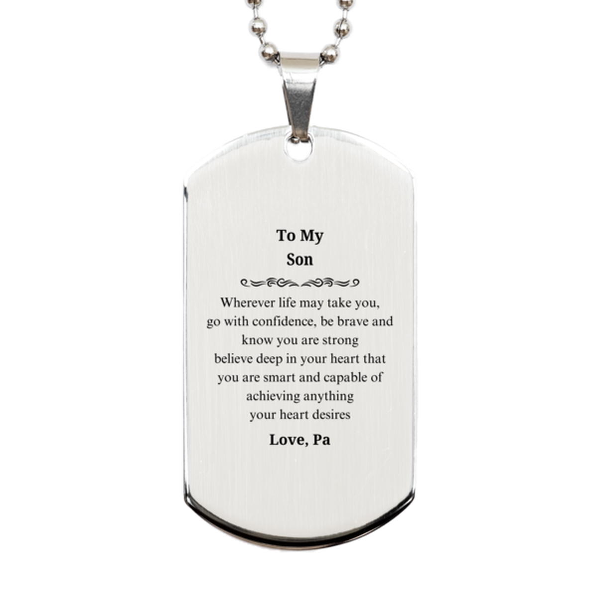 son engraved silver dog tag confidence strength graduation gift for him