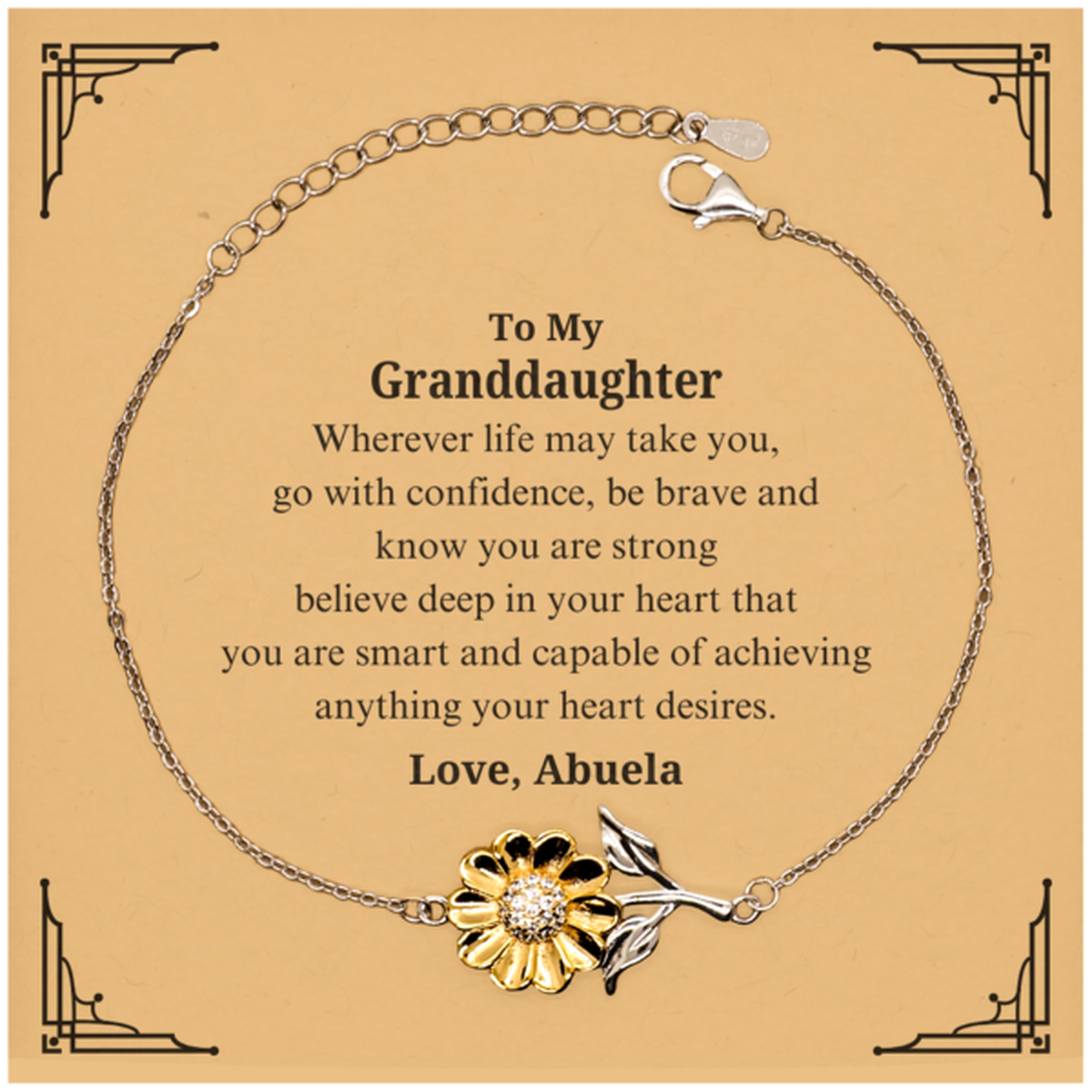 sunflower bracelet granddaughter engraved inspirational jewelry for her perfect birthday christmas graduation gift from abuela be brave strong and confident in your smart and capable self