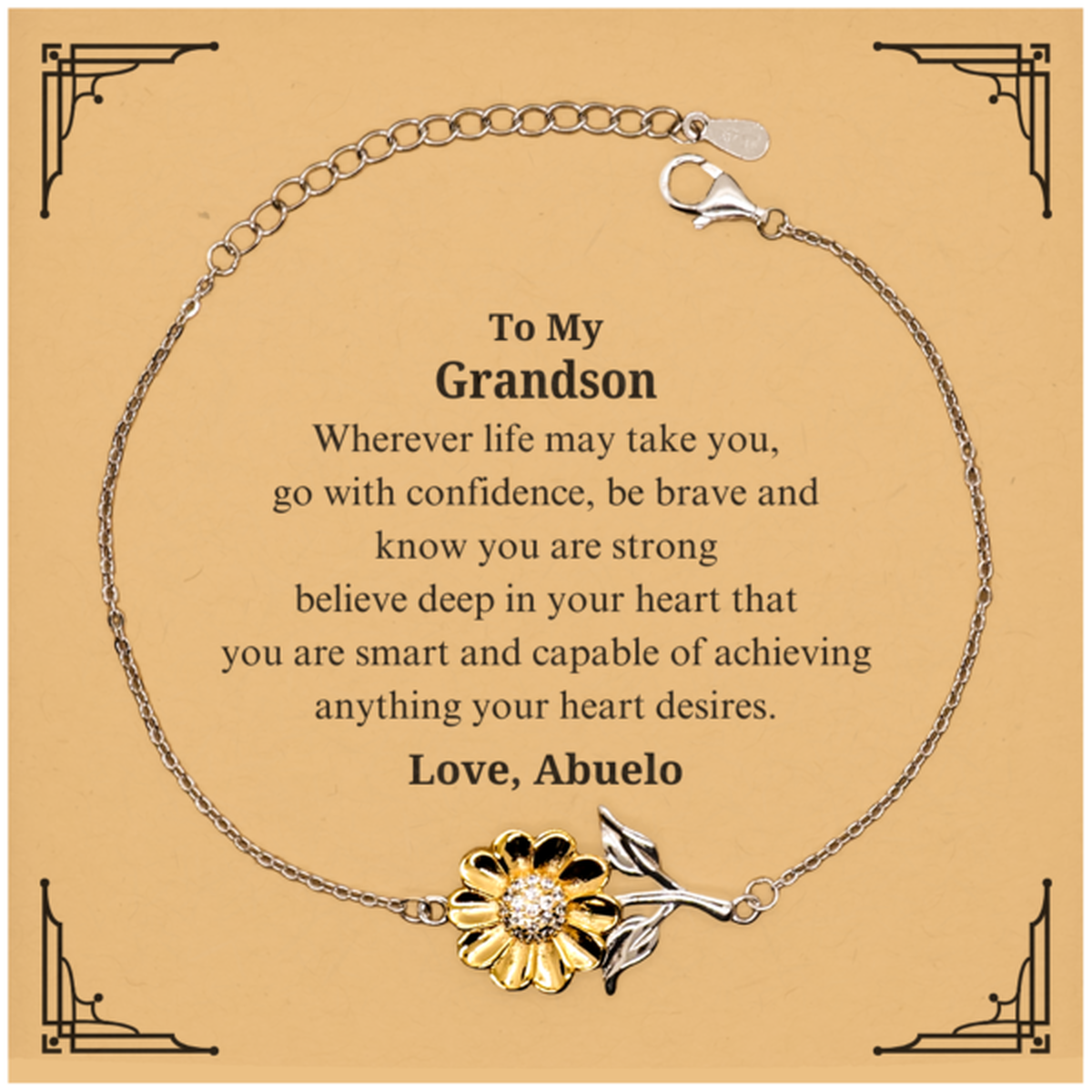 engraved sunflower bracelet grandson gift wherever life takes you be brave and strong perfect graduation birthday christmas and veterans day present