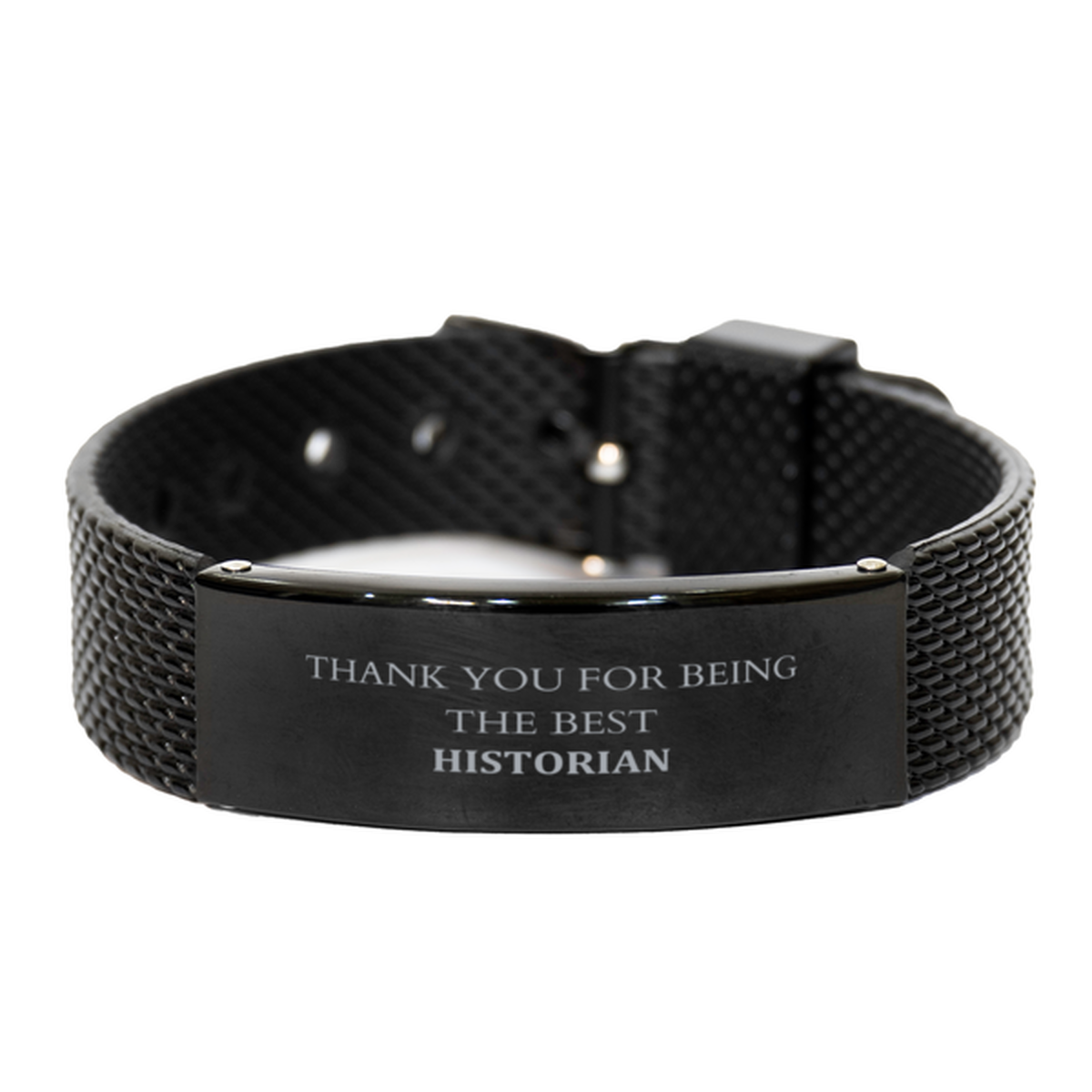 historian engraved black shark mesh bracelet thank you for being unique and inspirational gift for history lovers on christmas graduation or any special occasion 150 characters