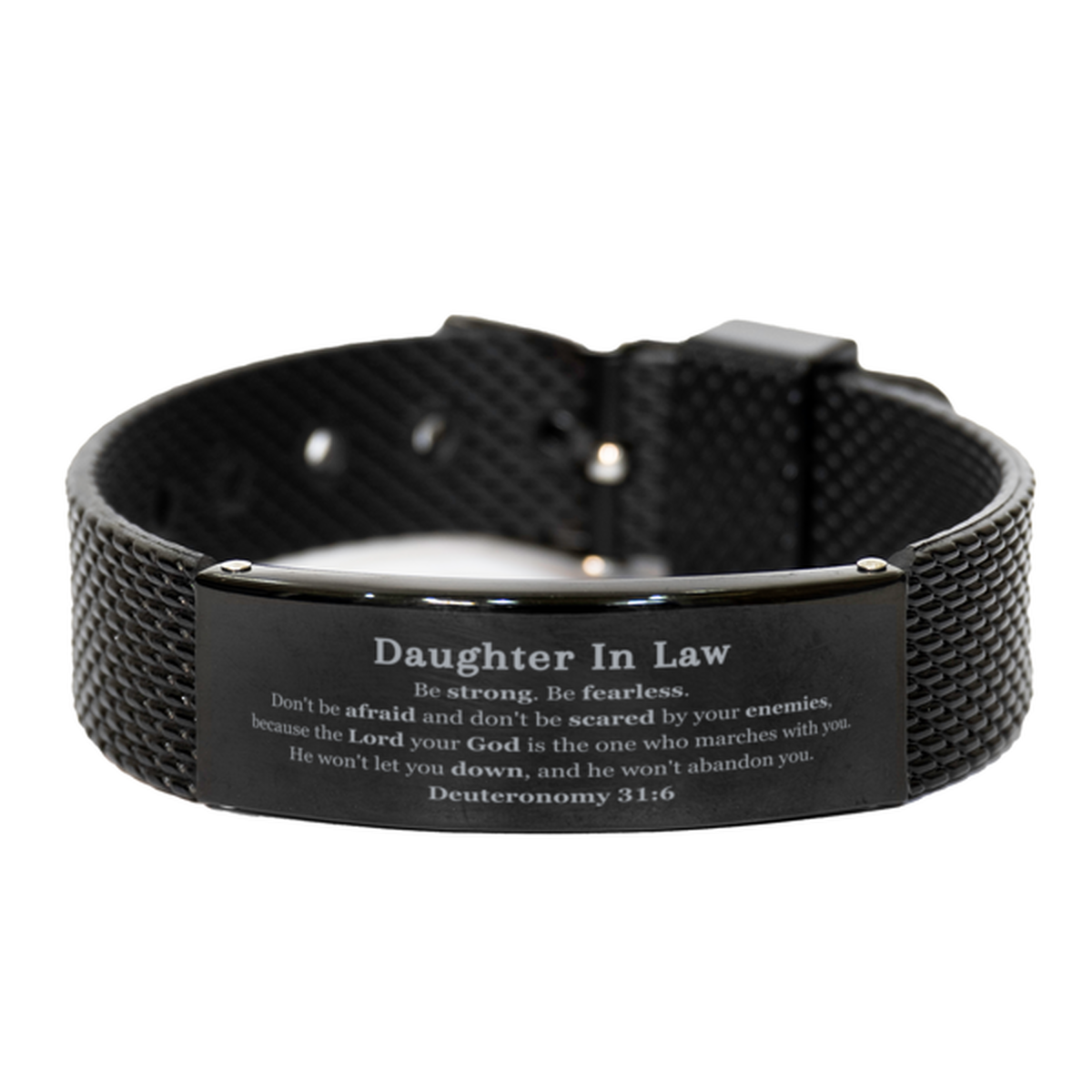 bracelet for daughter in law inspirational quote be strong and fearless black shark mesh jewelry for birthday gift confidence and hope