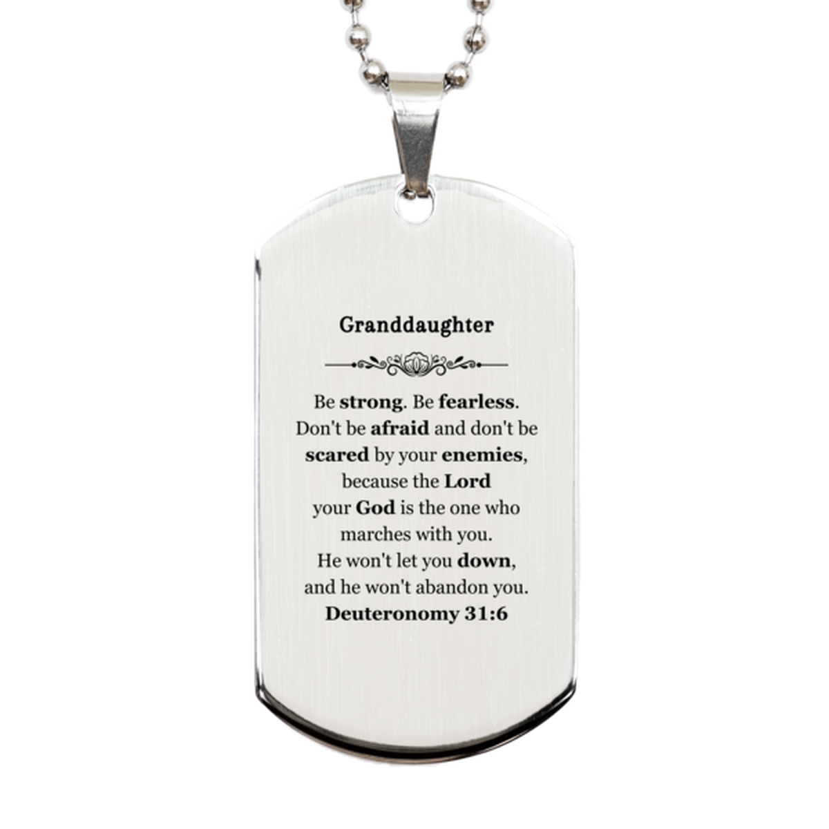 granddaughter engraved silver dog tag be strong be fearless inspirational gift for birthday and graduation