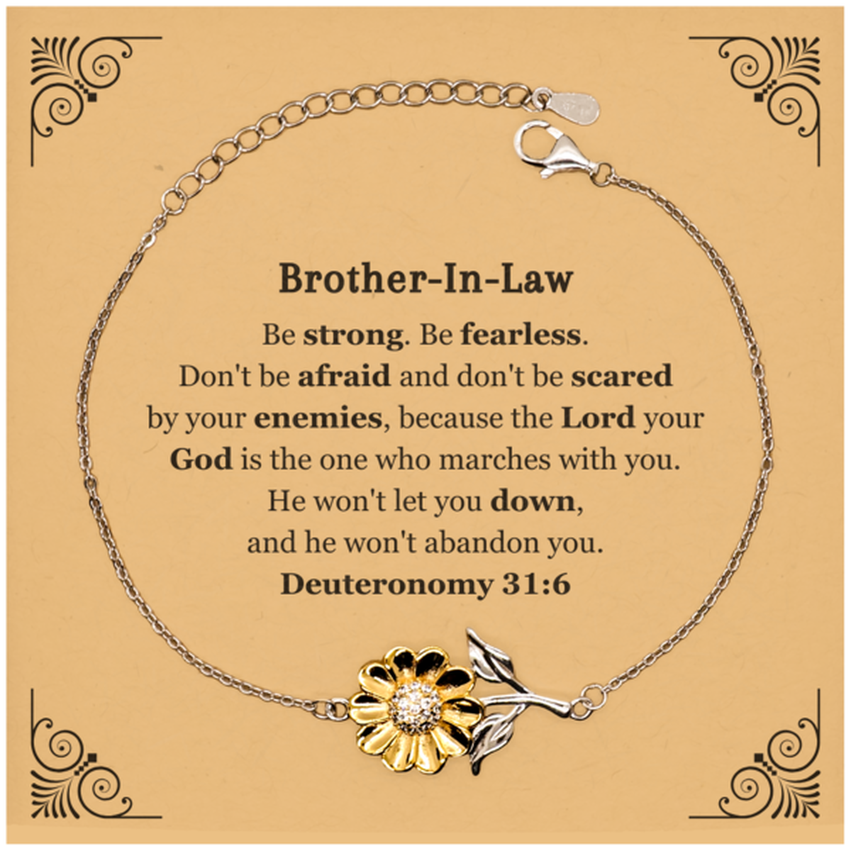 brother in law inspirational sunflower bracelet for him be fearless and confident deuteronomy 31 6 gift for birthday christmas graduation veterans day
