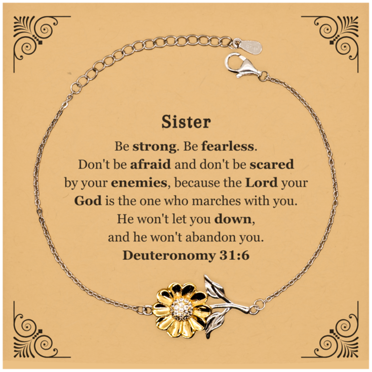 sunflower bracelet for sister be strong be fearless engraved inspirational jewelry for birthday graduation holidays gift of faith and confidence
