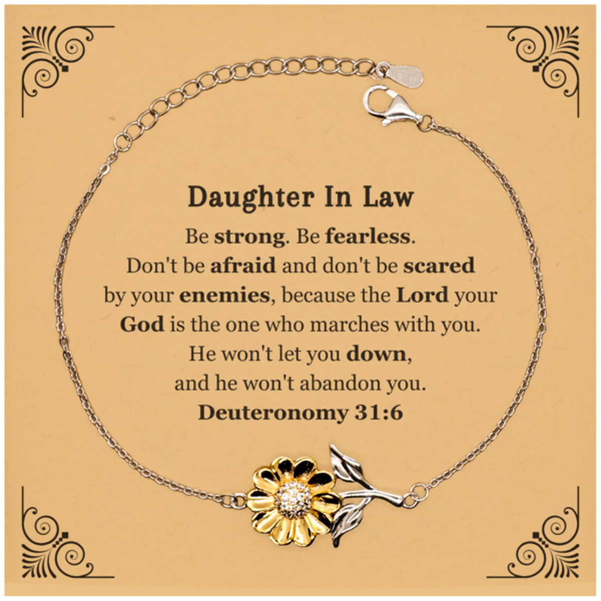 sunflower bracelet for daughter in law engraved inspirational quote for confidence and hope perfect birthday or christmas gift deuteronomy 31 6