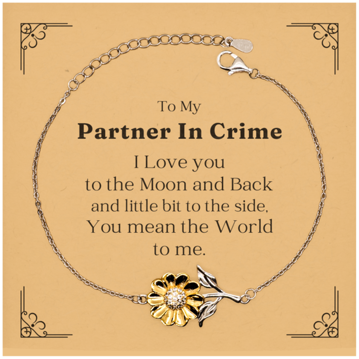 partner in crime sunflower bracelet engraved bracelet for best friends soul sisters birthday christmas graduation i love you to the moon and back and little bit to the side