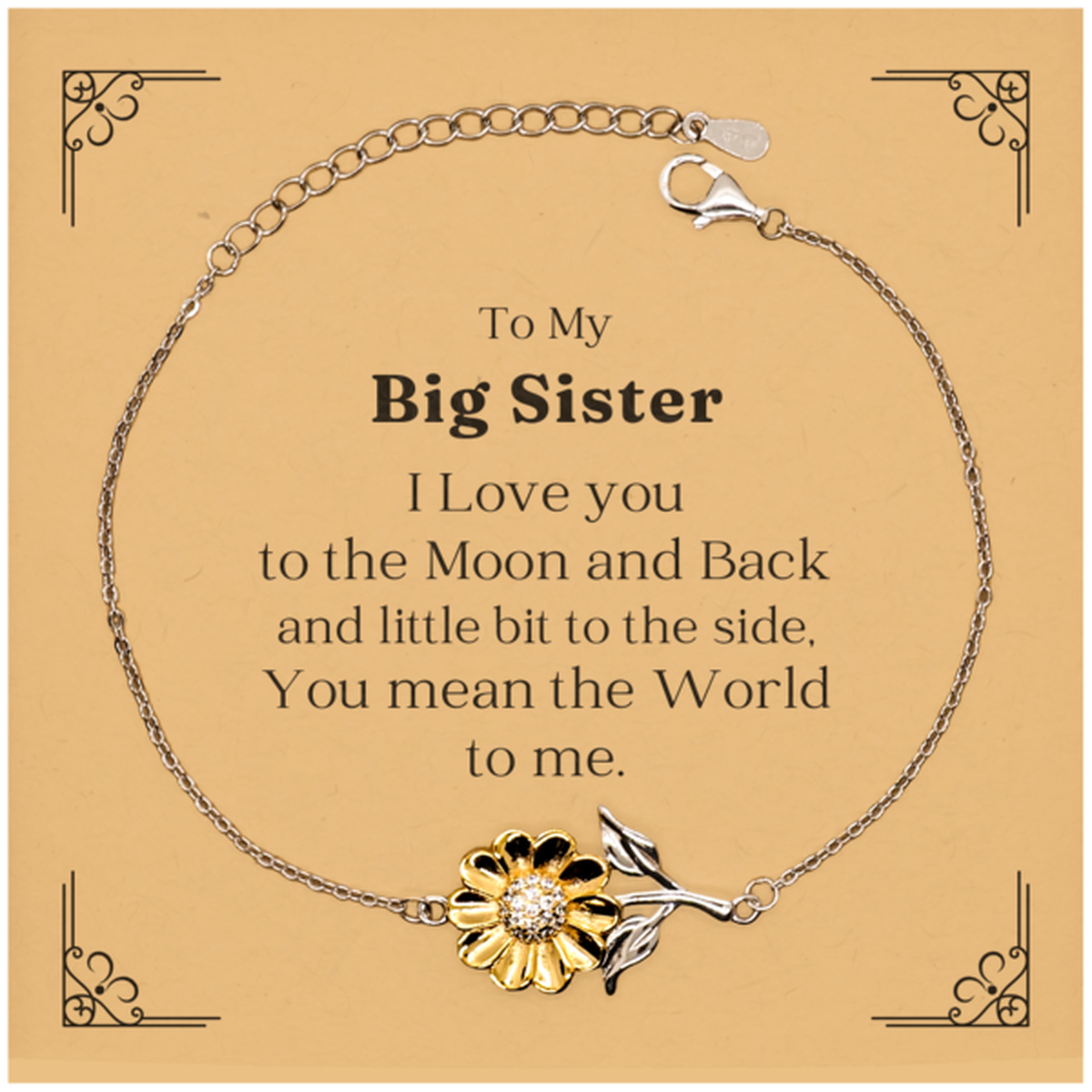 to my big sister sunflower bracelet gift for birthday or holidays unique engraved jewelry to express love and appreciation from little sister