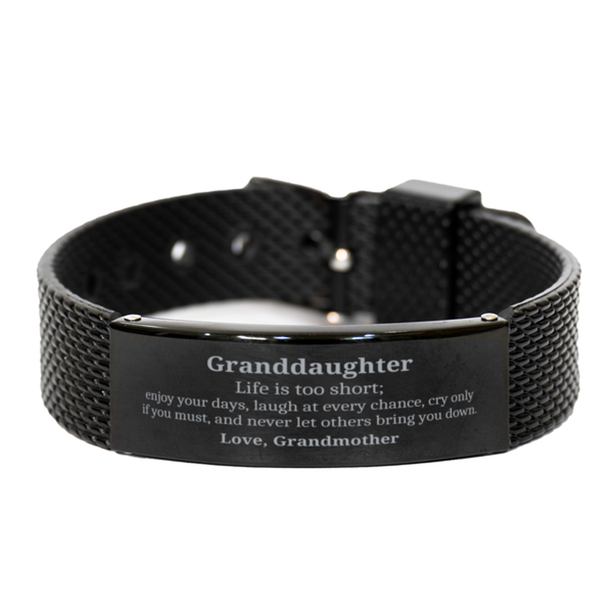black shark mesh bracelet granddaughter gift granddaughter life is too short enjoy your days inspirational engraved jewelry for birthday christmas graduation confidence and hope