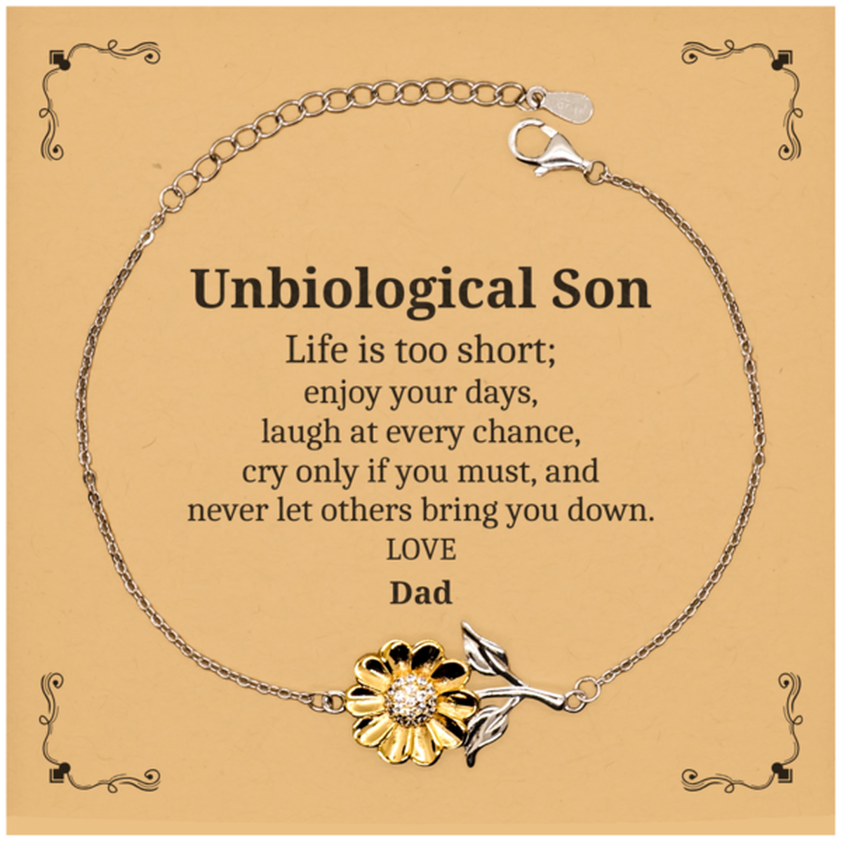 sunflower bracelet for unbiological son life is too short enjoy your days love dad inspirational gift for birthday christmas graduation holidays