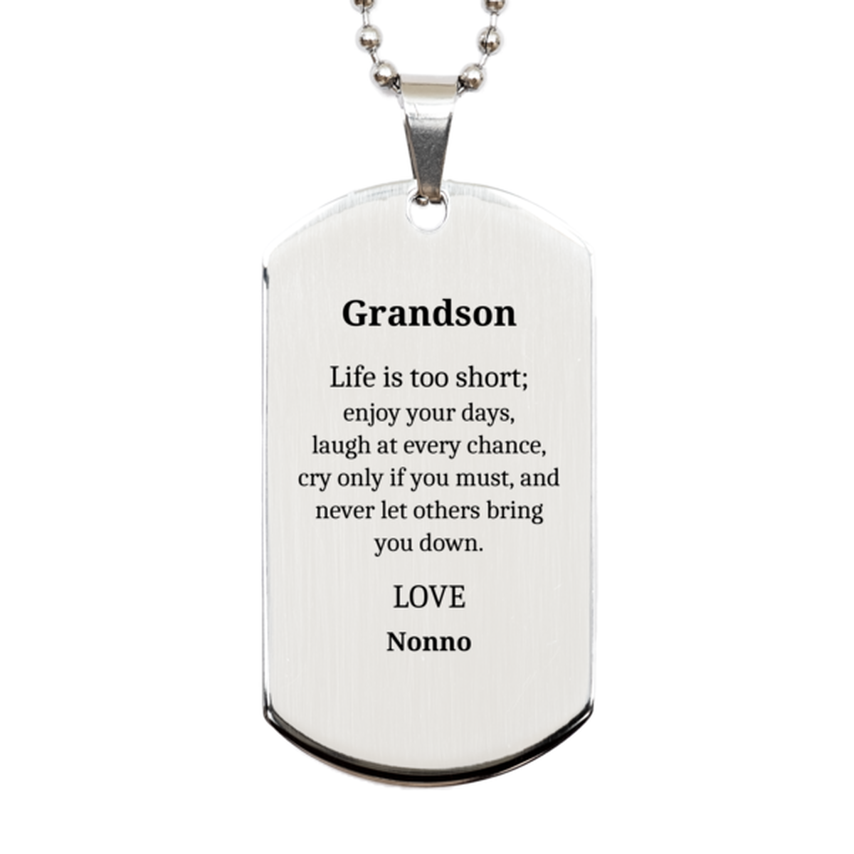 grandson inspirational engraved silver dog tag enjoy life laugh love perfect gift for christmas graduation veterans day