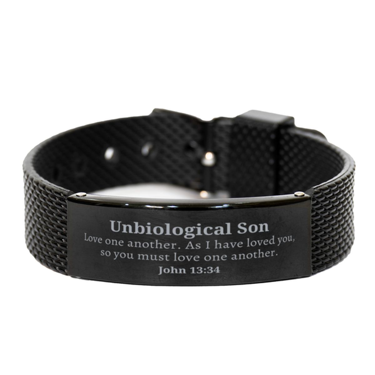 black shark mesh bracelet unbiological son love one another engraved gift for birthday christmas and graduation with inspirational message of hope and confidence