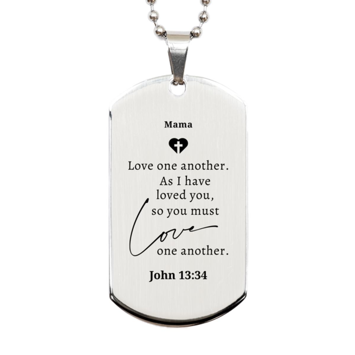 unique engraved silver dog tag mama love one another inspirational gift for mothers day and birthday