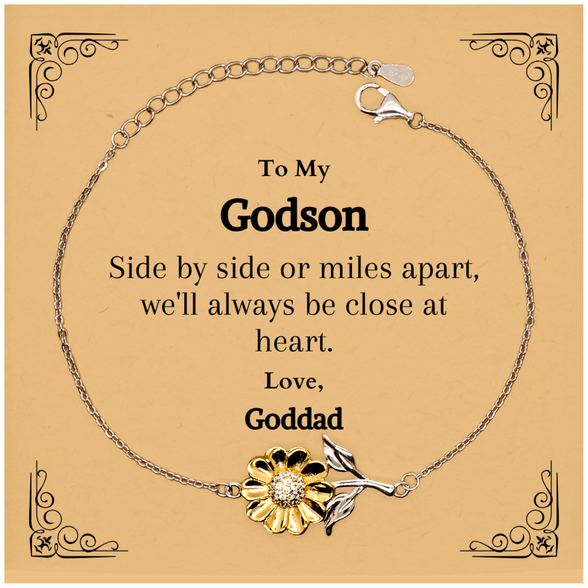 godson sunflower bracelet side by side or miles apart always close at heart gift
