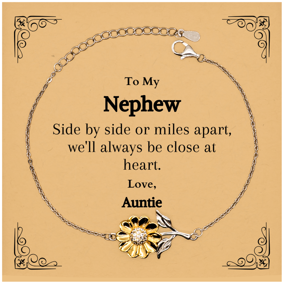 sunflower bracelet nephew gift side by side inspirational bracelet for nephew birthday christmas graduation love auntie always close at heart engraved nephew gift