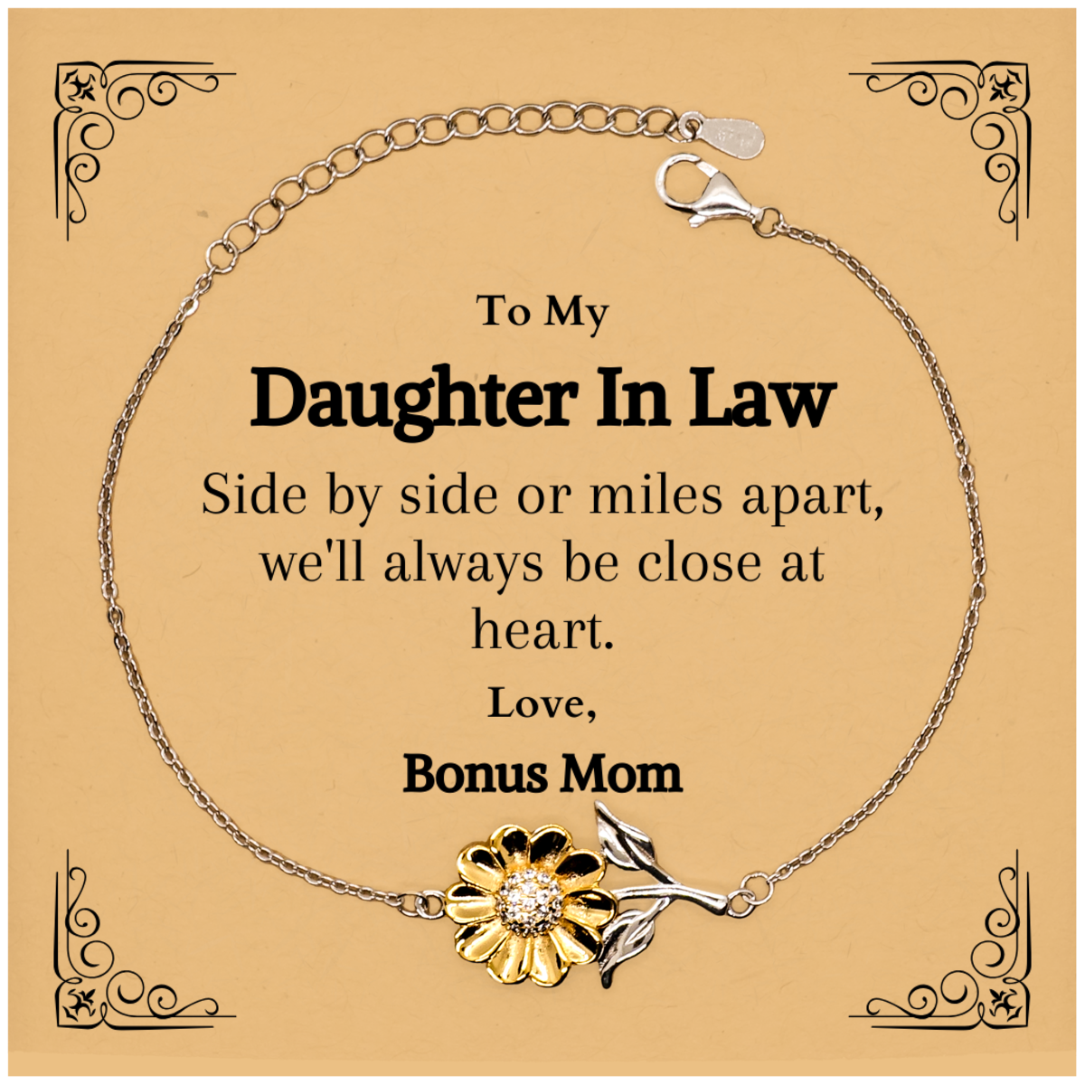 daughter in law sunflower bracelet side by side always close at heart love bonus mom gift for birthday christmas graduation