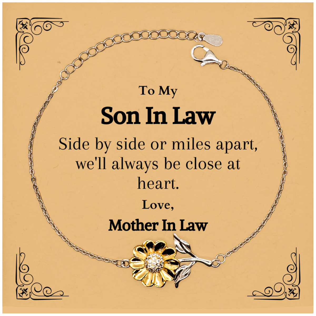 son in law engraved sunflower bracelet close at heart mother in law gift birthday christmas graduation veterans day easter unique and inspirational jewelry for son in law