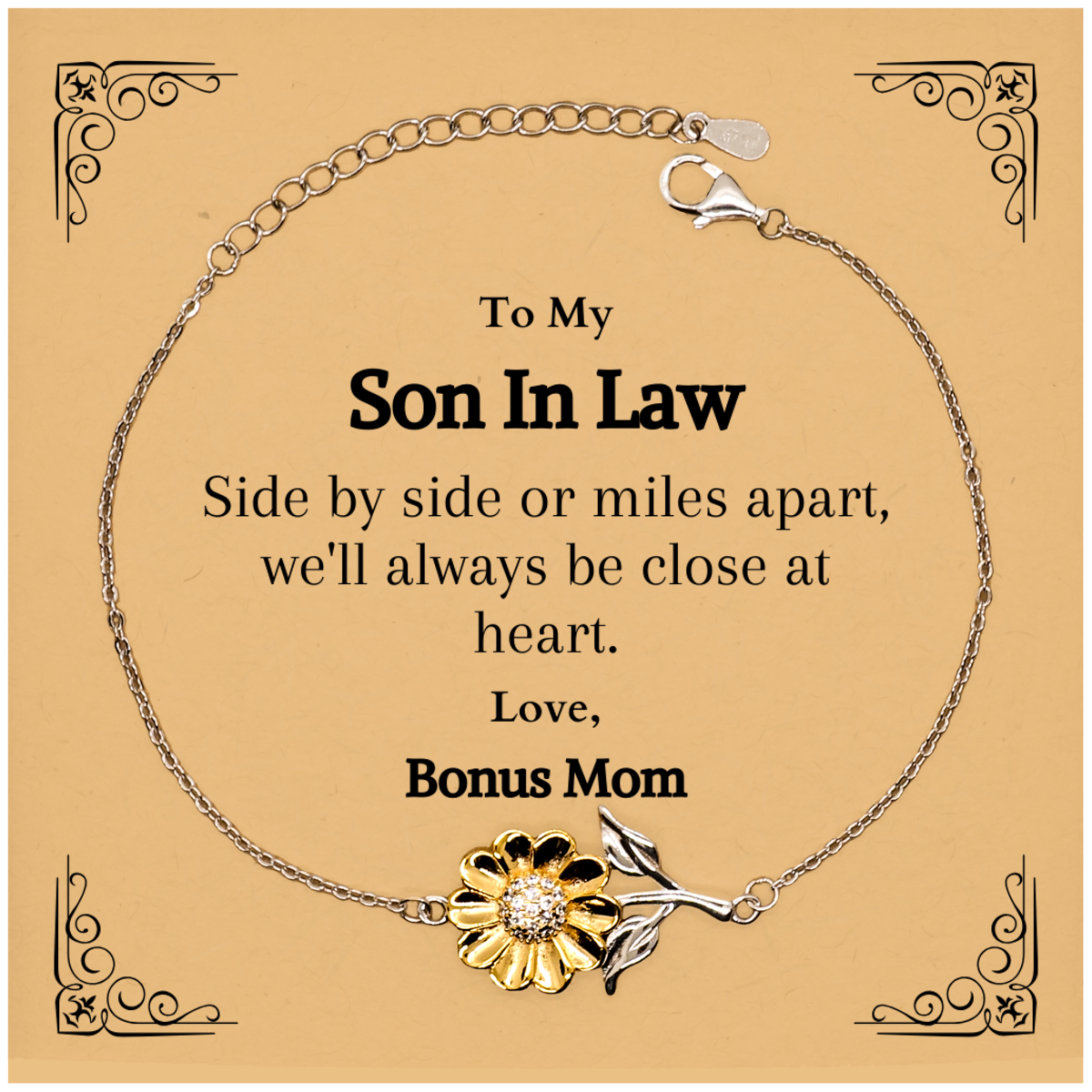sunflower bracelet for son in law side by side or miles apart always close at heart birthday christmas graduation gifts from bonus mom