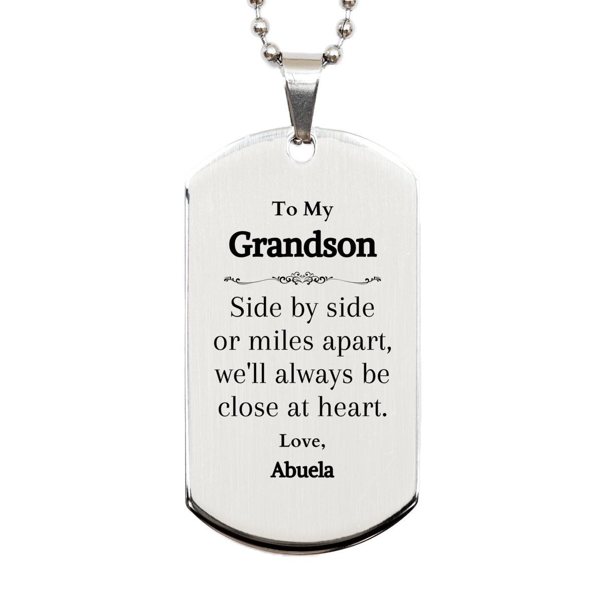 grandson engraved silver dog tag close at heart love abuela inspirational gift for birthday or christmas