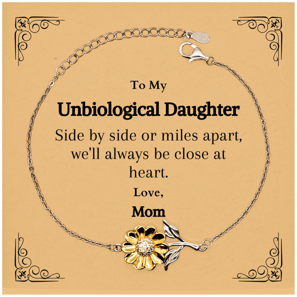 unbiological daughter sunflower bracelet side by side always close at heart perfect gift for birthday christmas graduation love mom