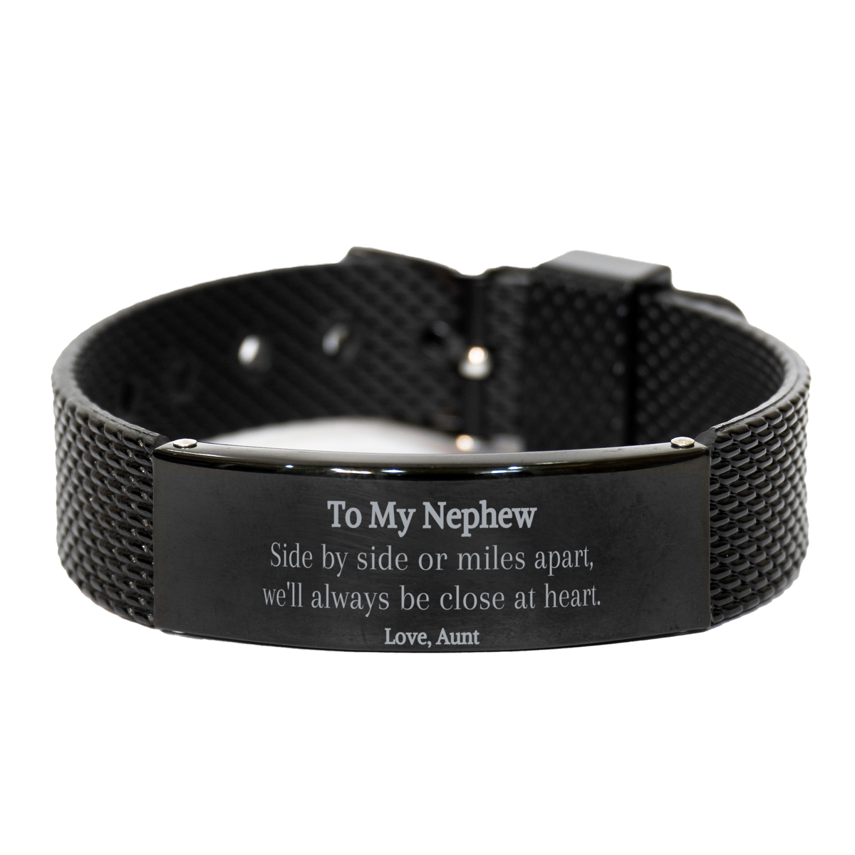 black shark mesh bracelet for nephew side by side always close at heart perfect gift for birthday holidays christmas graduation unique engraved present for nephew with love from aunt