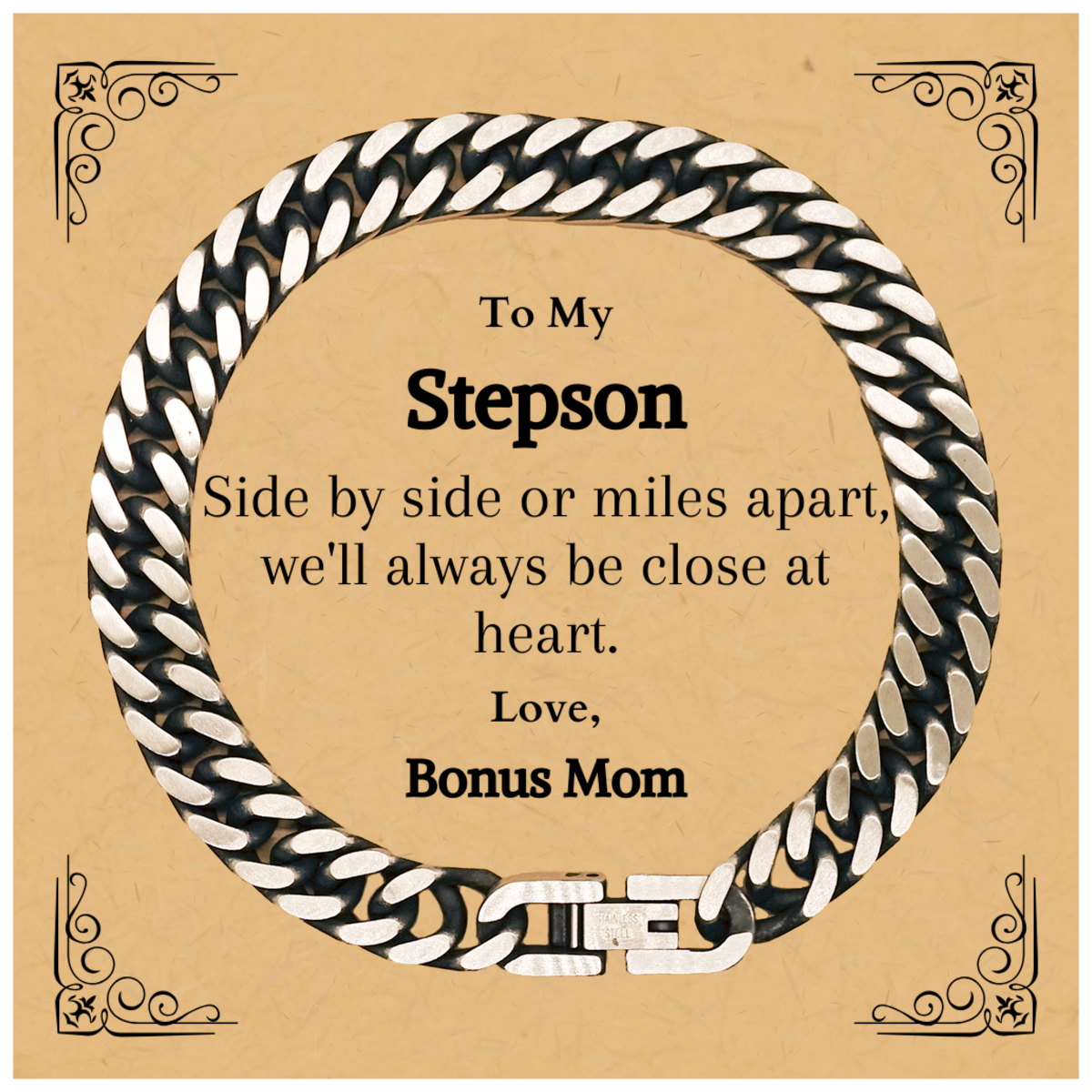 stepson cuban link chain bracelet close at heart love bonus mom engraved gift for birthday graduation christmas holidays