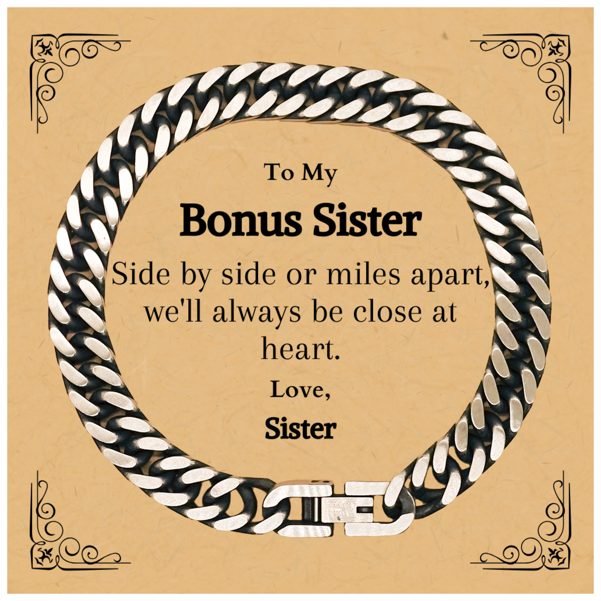 bonus sister cuban link chain bracelet side by side always close love sister gift for birthday and holidays