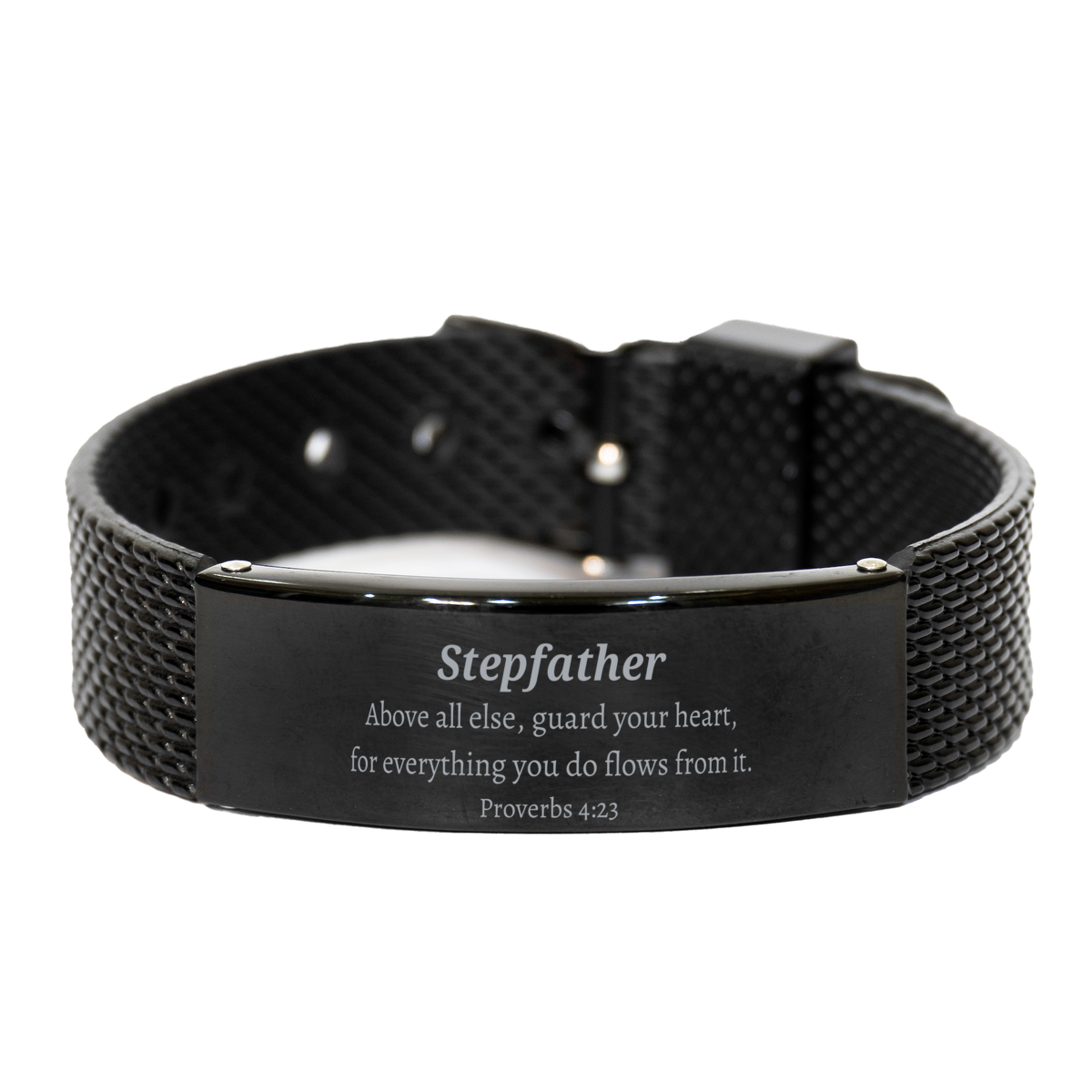 stepfather proverbs 4 23 black shark mesh bracelet inspirational gift for stepfather birthday christmas graduation veterans day easter and more unique engraved bracelet for stepfathers with hope and confidence