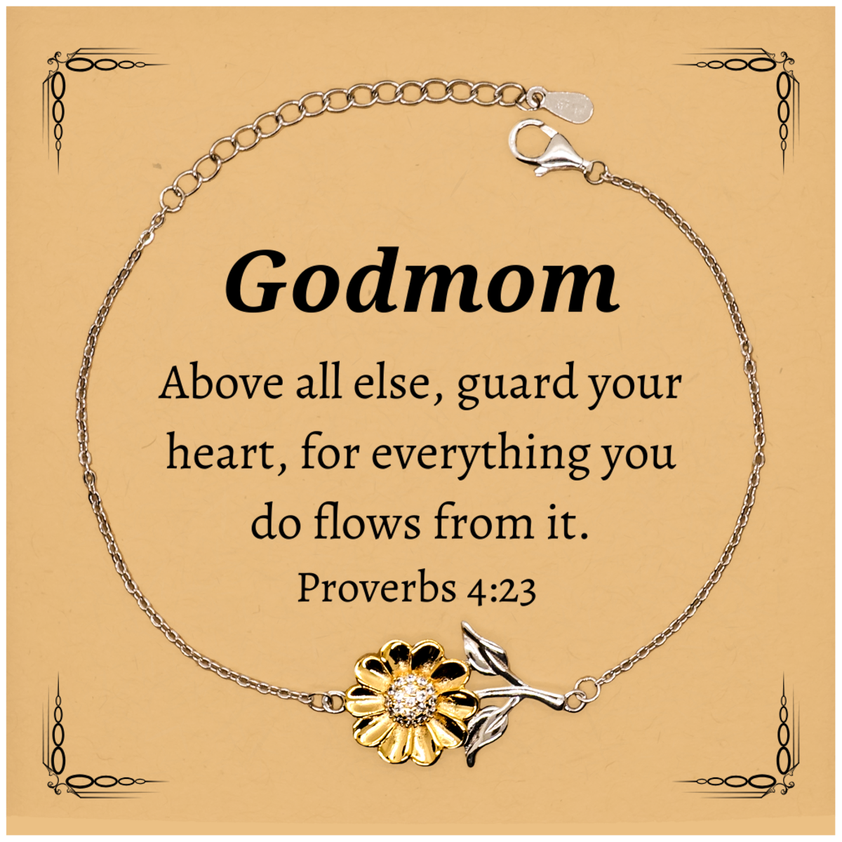 sunflower bracelet godmom inspirational quote engraved birthday gift for her proverbs 4 23 confidence and hope jewelry for mothers day christmas easter and graduation