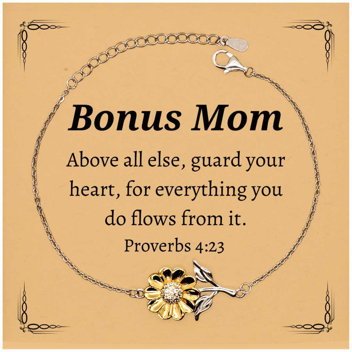 bonus mom sunflower bracelet proverbs 4 23 engraved stainless steel inspirational gift for mothers day birthday graduation and holidays