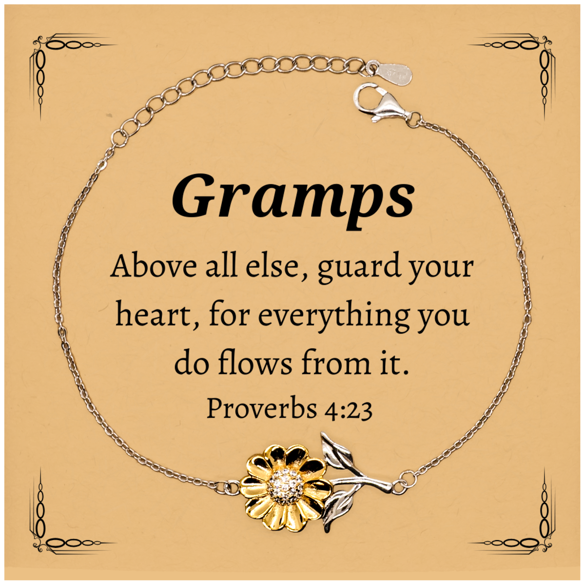 unique sunflower bracelet for gramps guard your heart inspirational jewelry for grandpas birthday gift with proverbs 4 23 hope and confidence