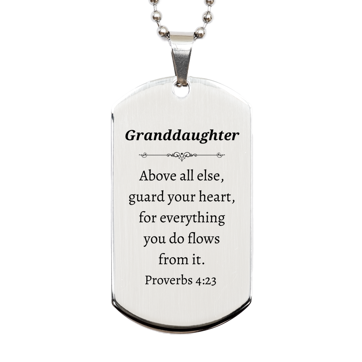 granddaughter inspirational silver engraved dog tag guard your heart with proverbs 4 23 for birthday christmas graduation confidence and hope