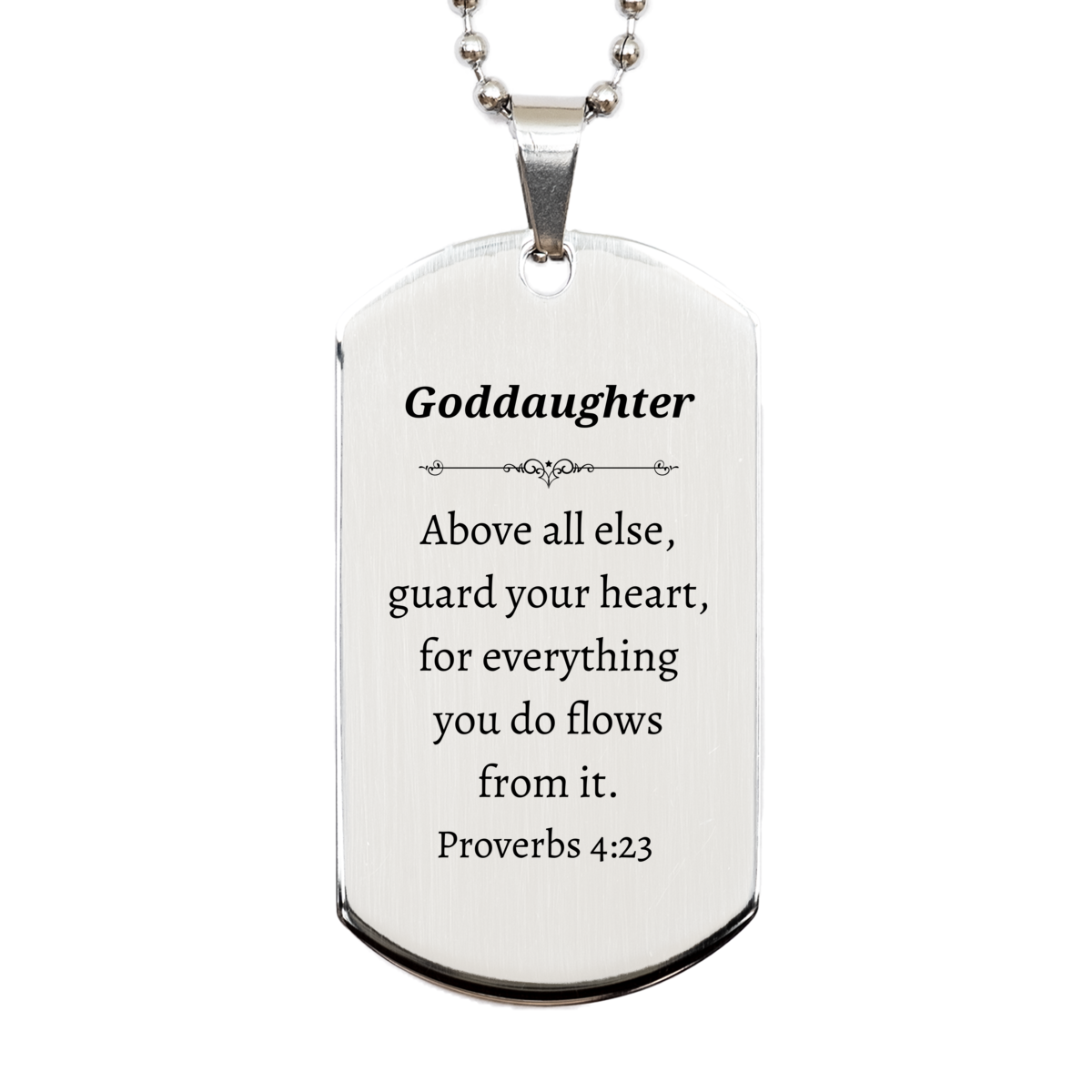 goddaughter silver dog tag engraved with inspirational proverbs 4 23 quote unique gift for christmas graduation birthday and veterans day