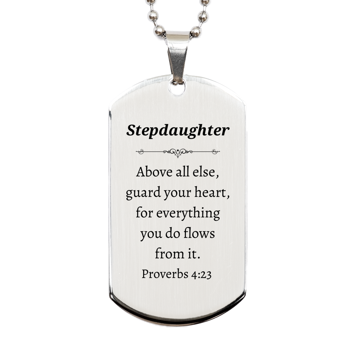 stepdaughter engraved silver dog tag guard your heart proverbs 4 23 inspirational gift for birthday christmas graduation