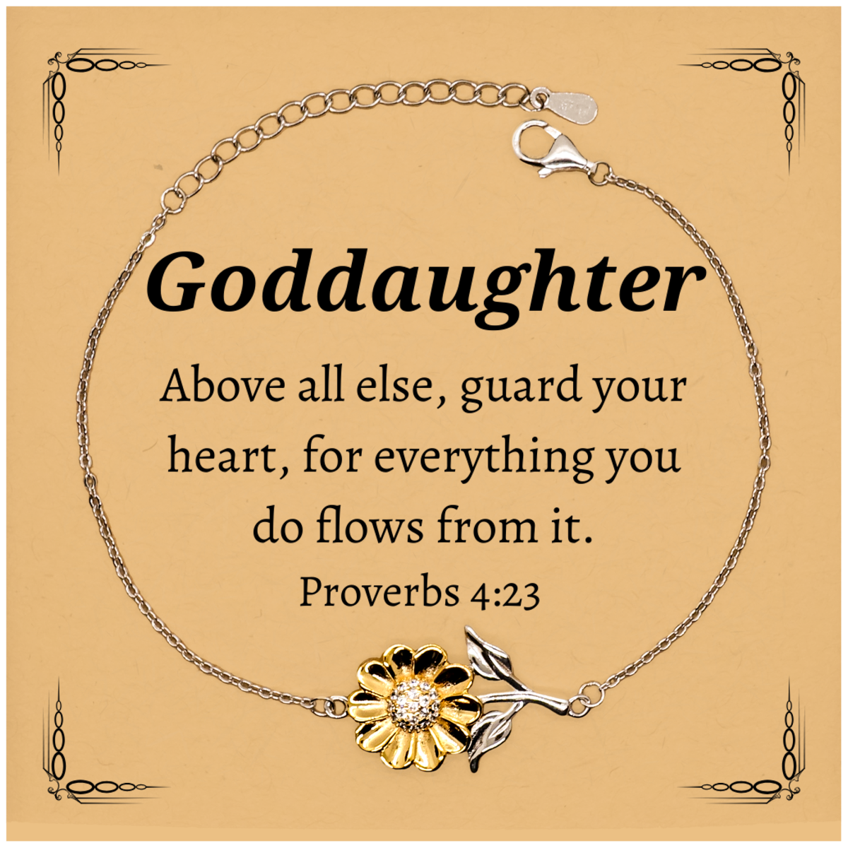 sunflower bracelet goddaughter inspirational proverbs 4 23 engraved jewelry for birthdays christmas and graduations unique gift to guard your heart