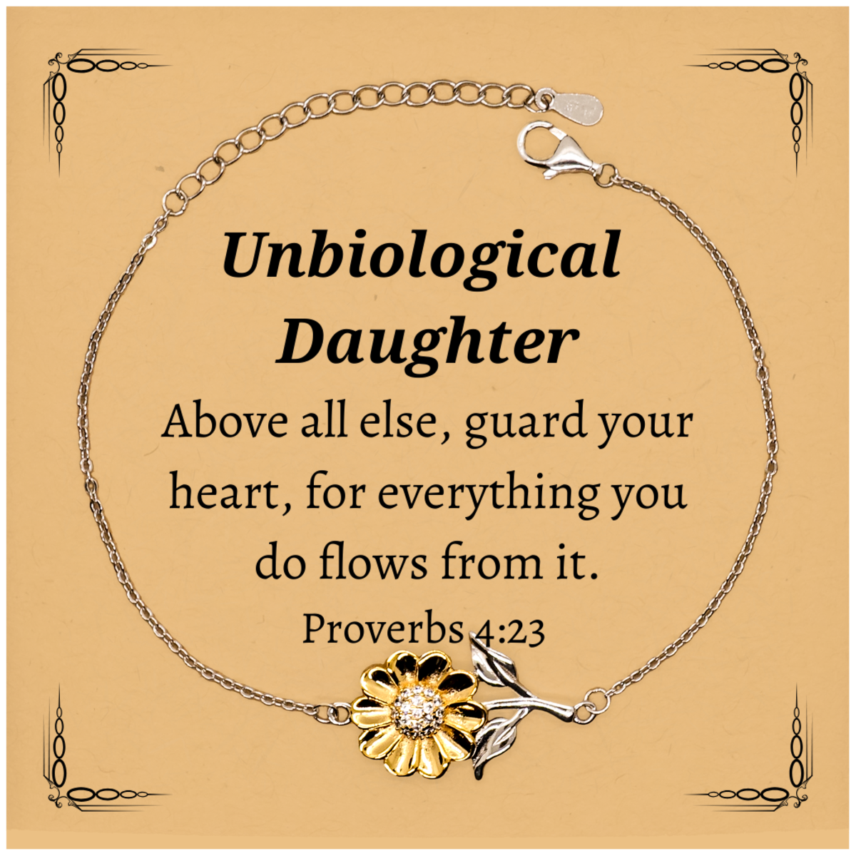 sterling silver sunflower bracelet for unbiological daughter guard your heart proverbs 4 23 inspirational gift for birthday christmas graduation unique confidence hope